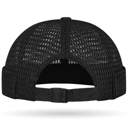 Mens Mesh Brimless Cap with No Brim, Summer Docker Cap Beanie Hat Flip Sailor Skullcap Breathable - color: Black