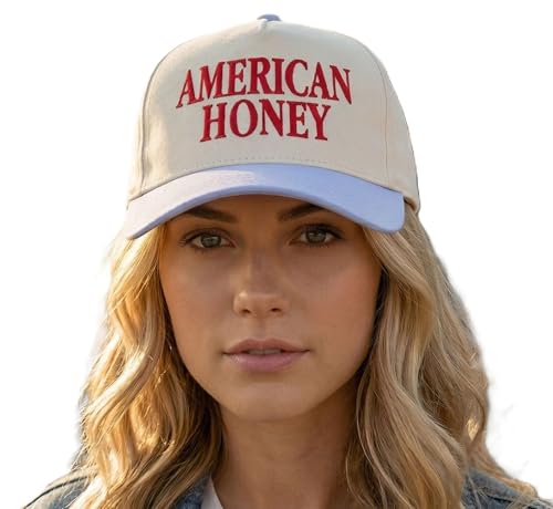 D&Y Retro 2-Tone Canvas Baseball Cap for Women - Funny Embroidered Distressed Snapback, Adjustable Cotton Dad Hat - color: American Honey-lt Blue