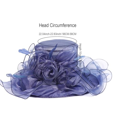 Women Oganza Sun Hat Church Wide Brim Wedding Formal Fascinator Hat - color: Navy