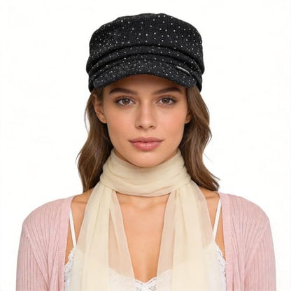 Ruphedy Newsboy Cap for Women Summer Chemo Headwear Hair Loss Cancer Hat with Brim - color: A106-black