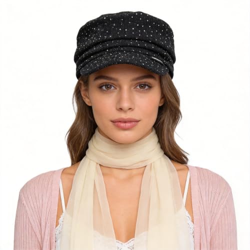 Ruphedy Newsboy Cap for Women Summer Chemo Headwear Hair Loss Cancer Hat with Brim - color: A106-black