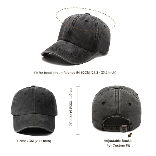 12Pieces Vintage Washed Baseball Caps for Women Men Distressed Twill Adjustable Dads Hats Unisex Style - color: Black