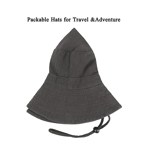 Unisex Cotton Boonie Hat Summer Fishing Bucket Hat Sun Hat with String - color: Solid Dark Grey
