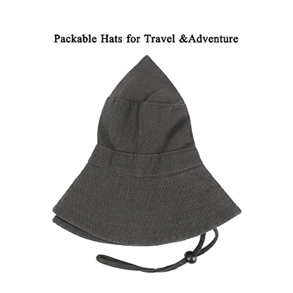 Unisex Cotton Boonie Hat Summer Fishing Bucket Hat Sun Hat with String - color: Solid Dark Grey