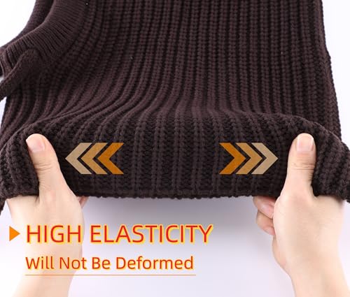 Connectyle Knit Hooded Scarf Hat Pullover Balaclava Beanie Skull Cap with Drawstring Neck Gaiter Hood Winter Hats for Women - color: Coffee