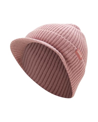 Hurley Womens Caylin Ribbed Cable Knit Beanie with Visor - color: Mauve