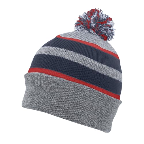 Pacific Headwear Unisex Adult Pacific Headwear Knit Fold Over Pom-pom Beanie - color: Heather/Navy/Red, size: One Size