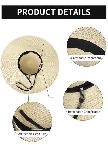 Sun Beach Straw Hats for Women, Summer Wide Brim Hat - color: Beige, size: X-Large