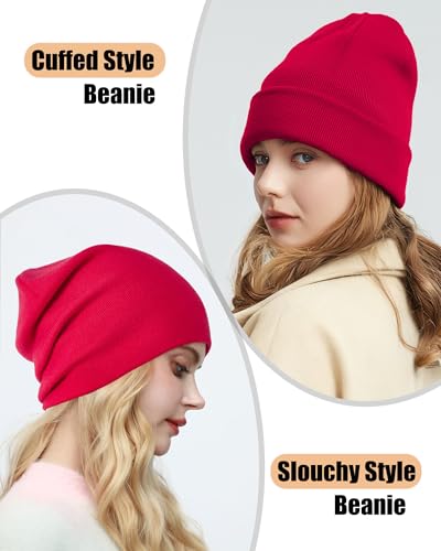 ROYBENS Satin Lined Beanie Hat for Women Men, Wool Knit Cuffed Winter Hats - color: 1pcs Red