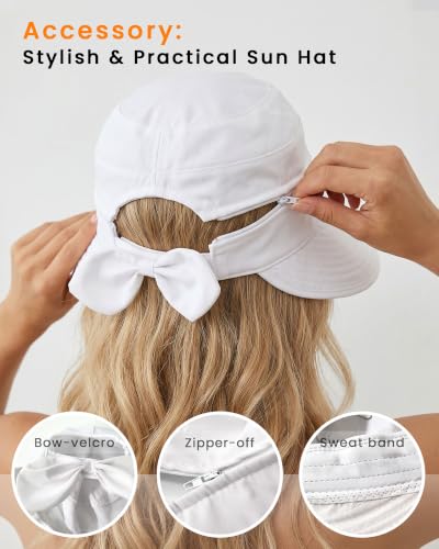 CHUNG 2 Pack Women Sun Visor Hat Wide Brim Summer UV Protection Zip-Off - color: White/Beige