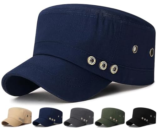 Initlove Cadet Army Cap Military Unisex Flat Top Hat for Men Women - color: 3 Button Navy