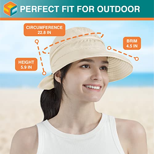 SUN CUBE Womens Sun Hat UV Protection Wide Brim Zip-Off Golf Visor - color: Beige