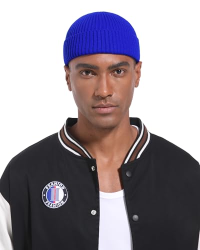 Short Fisherman Beanie for Men Women Wool Fleece Lined Winter Hat - color: 1pcs-blue