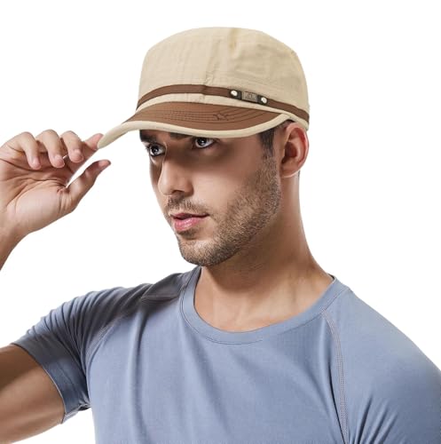 Initlove Military Hat Cadet Army Cap Flat Top Hats for Men Women - color: Khaki