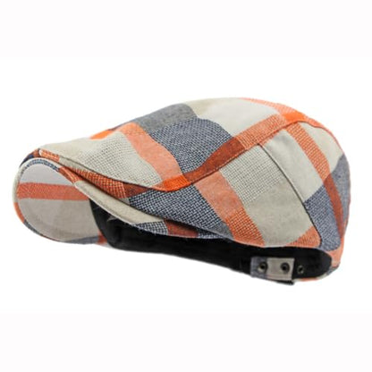 Men's Plaid Striped Newsboy Ivy Flat Driving Golf Cap - color: Orangeblue