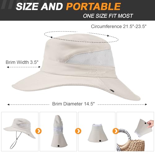 Womens Sun Hat with Ponytail Hole, UV Protection Foldable Beach Fishing Hat - color: Beige
