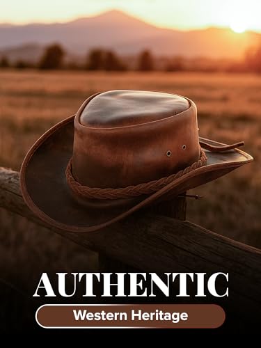 Genuine Leather Cowboy Hat for Men & Women – Western Outback Hat with Chin Strap & Sun Protection - color: Brown, size: X-Large