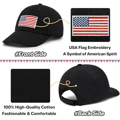 qikqik Baby Baseball Cap Toddler Baseball Hat Baby Ball Cap Toddler Hats for Boys Girls Cotton Infant Caps Kids Trucker Hat - color: Black With Usa Red/White/Blue Flag, size: 6-24 Months