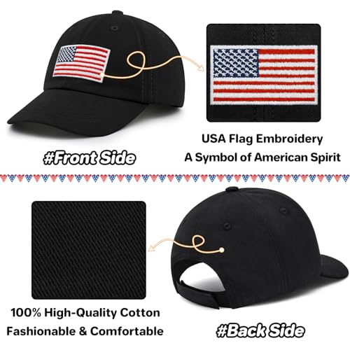 qikqik Baby Baseball Cap Toddler Baseball Hat Baby Ball Cap Toddler Hats for Boys Girls Cotton Infant Caps Kids Trucker Hat - color: Black With Usa Red/White/Blue Flag, size: 2-6 Years