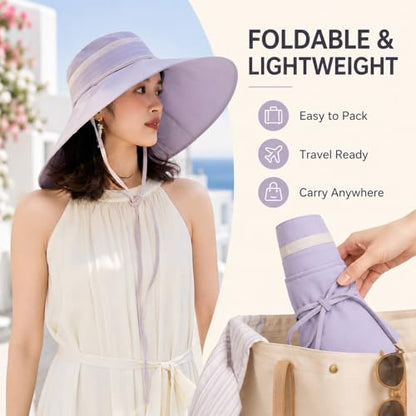 Women Wide Brim Sun Protection Hat Summer Fishing Hats - color: Lightpurple