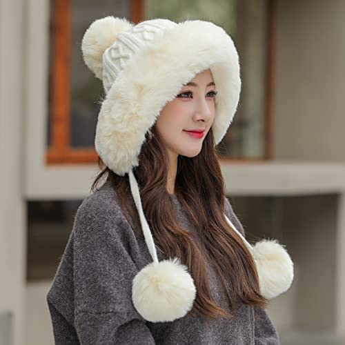 HUAMULAN Women Winter Sherpa Knit Beanie Hats Fleece Lined Ear Flaps - color: A3-m1399-naibai