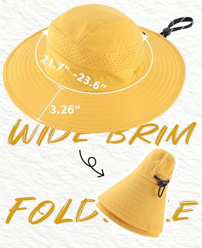Connectyle UPF 50+ Wide Brim Sun Hat for Men Women UV Protection Bucket Hats Outdoor Breathable Safari Hat for Fishing Hiking - color: Turmeric Yellow