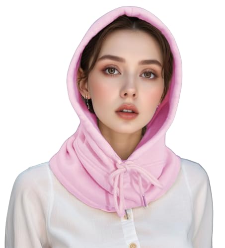 Unisex Sporty Snood Hat with drawstring Hood Scarf Neck Warmer Winter Balaclava Hood - color: Pink