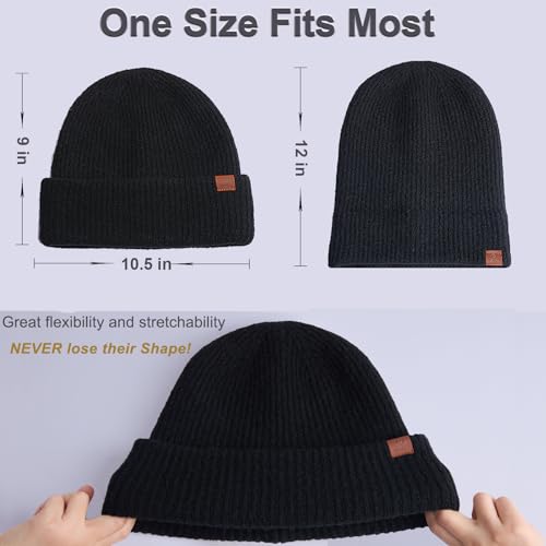 Large Slouchy Winter Hat for Cold Weather, Warm Loose Slouch and Cuffed Beanie Hats for Women Men - color: Black