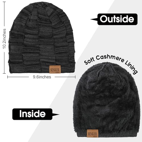 Senker Fashion 2 Pcs Winter Slouchy Beanie Hats for Men, Warm Mens Beanies - color: Black Coffee