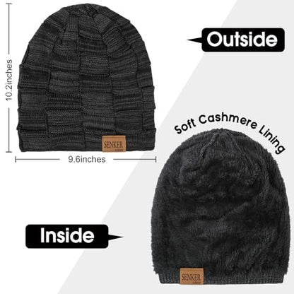 Senker Fashion 2 Pcs Winter Slouchy Beanie Hats for Men, Warm Mens Beanies - color: Black Coffee
