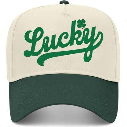 Lucky Cursive Hat | Premium Adjustable Snapback Baseball Trucker Hats for Men & Women - color: Green/Natural