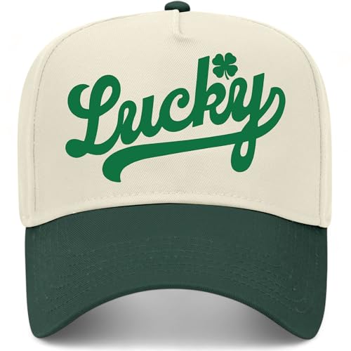 Lucky Cursive Hat | Premium Adjustable Snapback Baseball Trucker Hats for Men & Women - color: Green/Natural