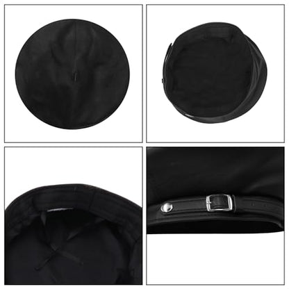 MINGSEECESS Women PU Leather French Black Beret Hat Causal Beanie Hat - color: Belt-black