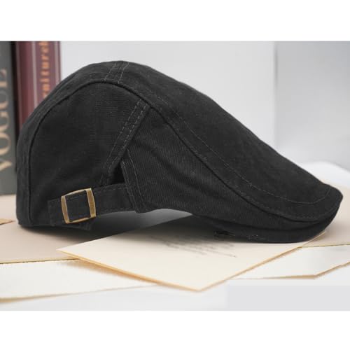 Men's Newsboy Flat Cap Adjustable Cotton Ivy Hat Irish Cabbie Driving Hunting Hats - color: Black