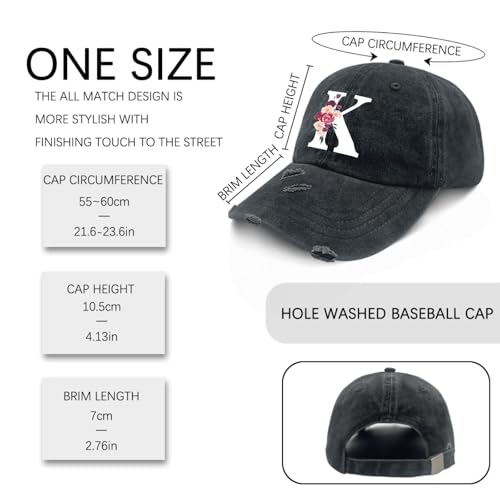 Custom Initial Letter Baseball Cap for Women, Personalized A-Z Monogram Washed Distressed Hat for Mom Gift - color: Classic Alphabetes A-z Cute Letter Caps Cute Baseball Hat 11