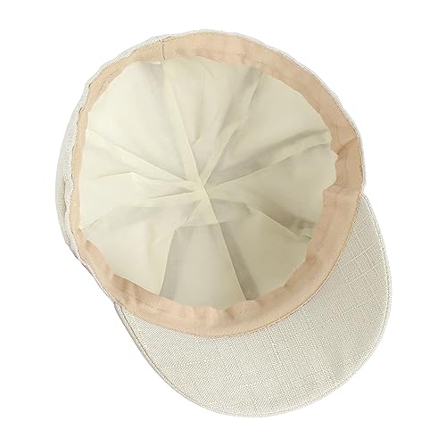 Women Cotton Blend Newsboy Cap Cabbie Paperboy Painter Visor Hat - color: Beige White B