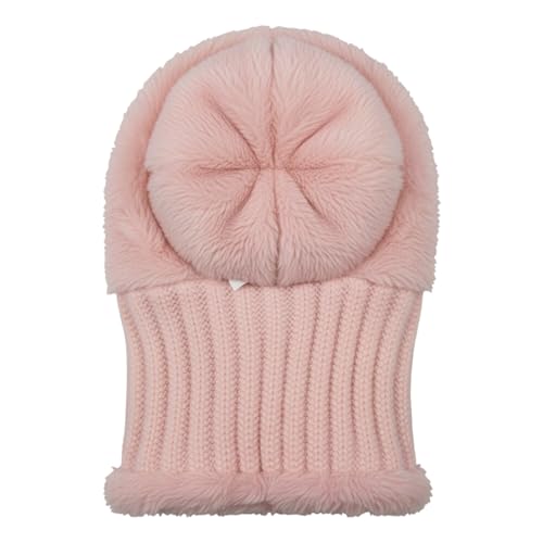HUAMULAN Women Winter Knit Beanie Hats One Piece Fleece Lined Balaclavas - color: Pink + Faux Fur
