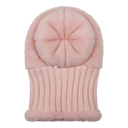 HUAMULAN Women Winter Knit Beanie Hats One Piece Fleece Lined Balaclavas - color: Pink + Faux Fur