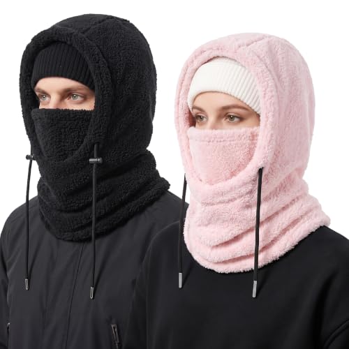 Ski Mask Balalclava Windproof Face Mask Warm Fleece Neck Cover for Cold Weather Helmet Hood for Men & Women - color: B11-2pcs(black+pink)