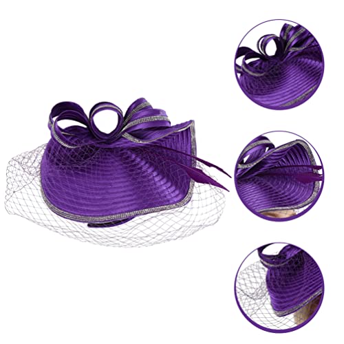 Beaupretty Fascinators Hat Headband - Fascinators Headpiece Fascinators Hat for Women Girls Veil Mesh Headband Tea Party Hat - color: Purple