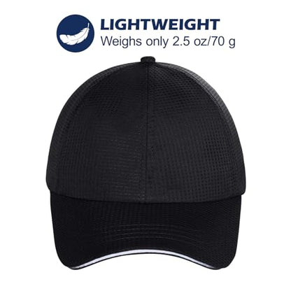 ZTL Womens High Ponytail Baseball Cap Performance Mesh Hat, Lightweight Quick Dry Race Day Running Hat with Reflective Trim - color: Black