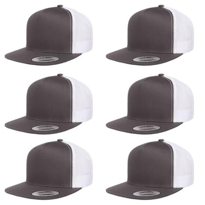 Yupoong 5-Panel YP Classic Trucker Cap | High Profile Flat Visor Snapback - color: Charcoal/White