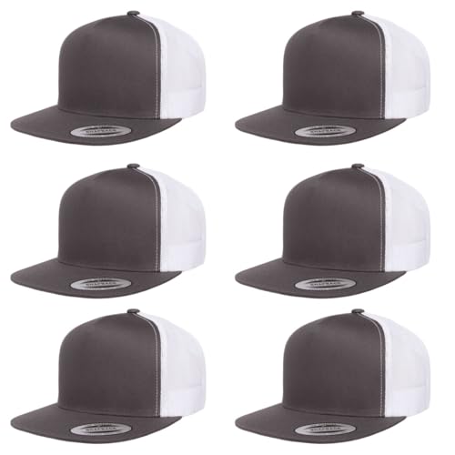 Yupoong 5-Panel YP Classic Trucker Cap | High Profile Flat Visor Snapback - color: Charcoal/White