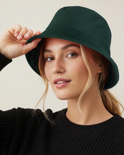 GADIEMKENSD Winter Bucket Hat - Premium Wool, Packable, Plain Colors, Unisex Warm Hat - color: Dark Green 2.0, size: Medium