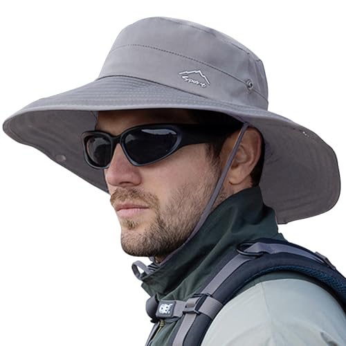 Cooling Sun Hat for Men Women,Wide Brim Bucket Hat Foldable Boonie Hat for Fishing Hiking Garden Safari Beach - color: Light Grey