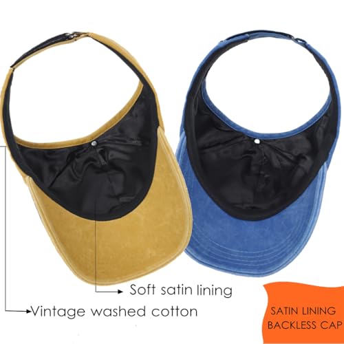 2 Pack Backless Cap for Women Natural Curly Hair Hat Baseball Cap Afro Puff Ponytail Hat - color: B-blue+yellow