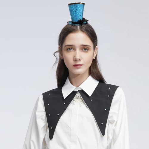 WLBON Halloween Mini Top Hat Headband 1920s Bow Sequins Hair Hoops Bands Fascinator Headpiece Hairband Women Christmas Holiday Festival Parade Cosplay Dress Up Birthday Tea Party Accessories Blue - color: Blue Tone