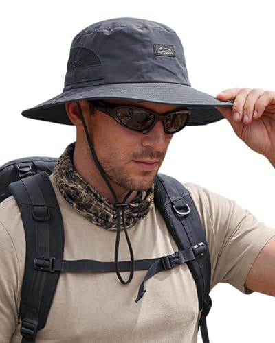 Hat Hut Hiking Hat, UPF50+ Wide Brim Sun Bucket Hats for Men Women, UV Protection, Fishing Outdoor Safari - color: Dark Grey