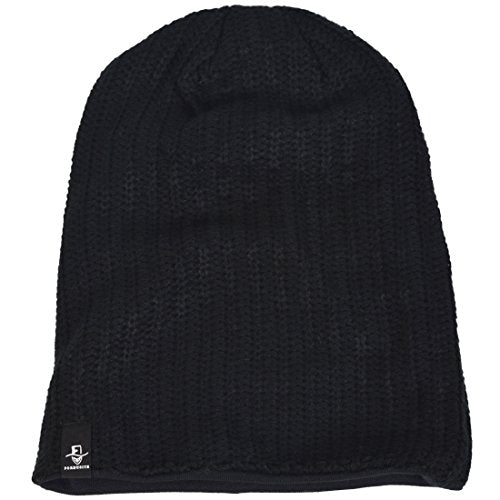 VECRY Mens Slouchy Beanie Knit Skull Cap Long Baggy Hip-hop Winter Summer Hat B305 - color: Ribbed-black, size: Large