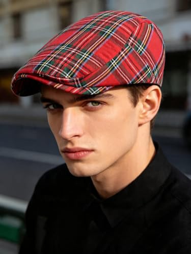 Idopy Men`s Classic Adjustable Ivy Irish Newsboy Golf Cap Hat - color: Red